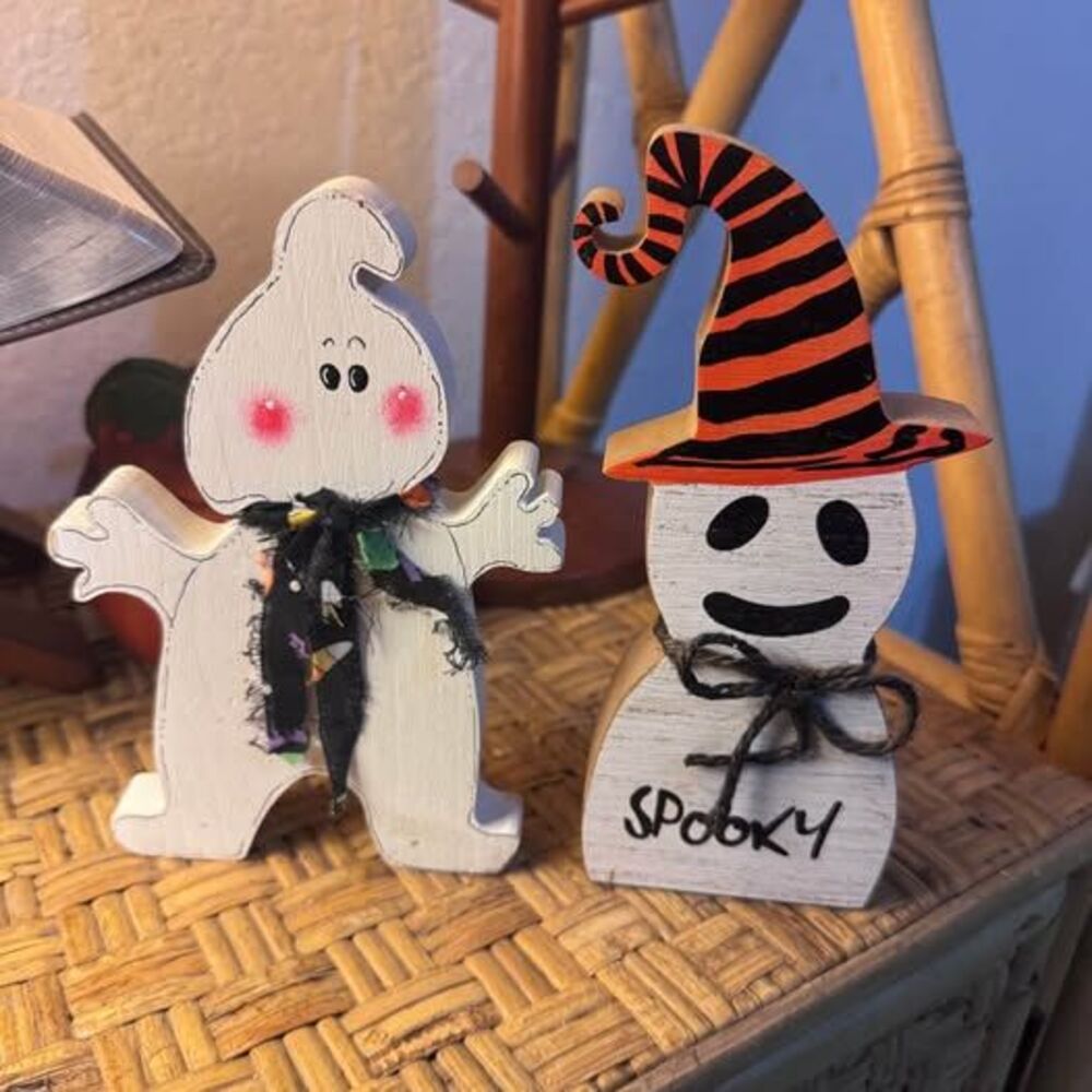 Halloween Wooden Ghost Decor Cute Shelf Sitters